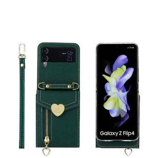 For Samsung Galaxy Z Flip4 POLA Litchi Texture Love Buckle Multi-Card Slots Zipper Wallet Phone Case(Green)