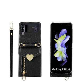 For Samsung Galaxy Z Flip4 POLA Litchi Texture Love Buckle Multi-Card Slots Zipper Wallet Phone Case(Black)