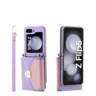 For Samsung Galaxy Z Flip5 POLA Color Block Love Buckle Multi-Card Slots Wallet Phone Case(Purple)