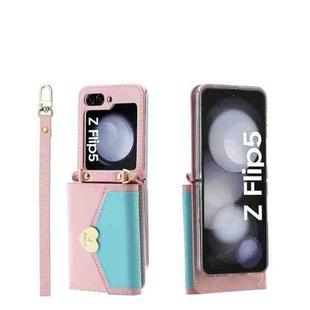 For Samsung Galaxy Z Flip5 POLA Color Block Love Buckle Multi-Card Slots Wallet Phone Case(Pink)