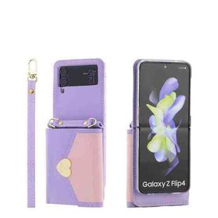 For Samsung Galaxy Z Flip4 POLA Color Block Love Buckle Multi-Card Slots Wallet Phone Case(Purple)