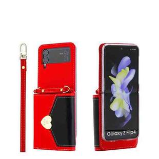 For Samsung Galaxy Z Flip4 POLA Color Block Love Buckle Multi-Card Slots Wallet Phone Case(Red)