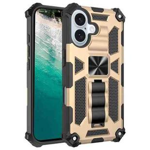 For iPhone 16 Armor Shockproof TPU Hybrid PC Magnetic Phone Case with Holder(Gold)