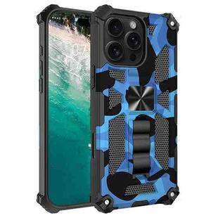 For iPhone 16 Pro Max Camouflage Armor Kickstand TPU Hybrid PC Magnetic Phone Case(Blue)