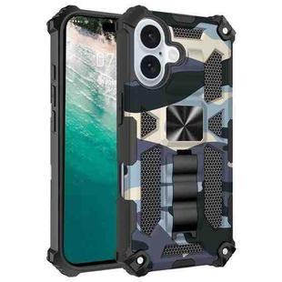 For iPhone 16 Plus Camouflage Armor Kickstand TPU Hybrid PC Magnetic Phone Case(Navy Blue)