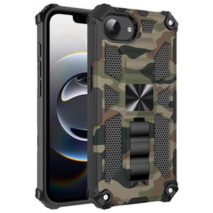 For iPhone 16e Camouflage Armor Kickstand TPU Hybrid PC Magnetic Phone Case(Army Green)