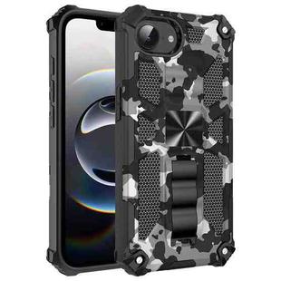 For iPhone 16e Camouflage Armor Kickstand TPU Hybrid PC Magnetic Phone Case(Black)
