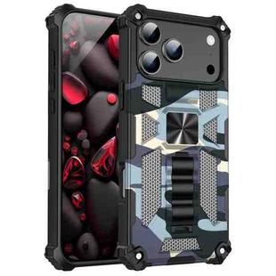 For iPhone 17 Pro Max Camouflage Armor Kickstand TPU + PC Magnetic Phone Case(Navy Blue)