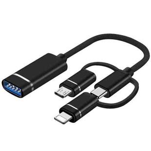 3 in 1 USB Female to Micro USB, Type-C, 8 Pin Male OTG Adapter(Black)