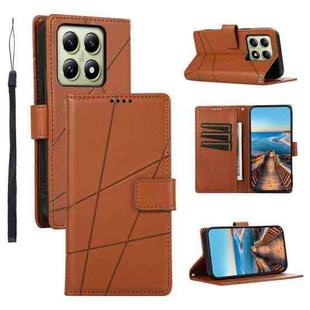 For Xiaomi 14T PU Genuine Leather Texture Embossed Line Phone Case(Brown)