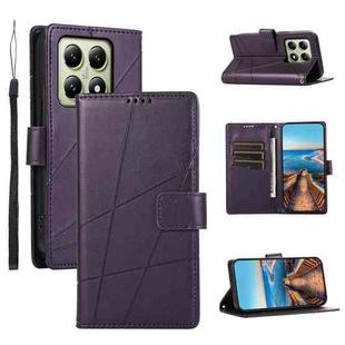 For Xiaomi 14T PU Genuine Leather Texture Embossed Line Phone Case(Purple)