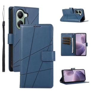 For Xiaomi Poco X7 Pro / Redmi Turbo 4 PU Genuine Leather Texture Embossed Line Phone Case(Blue)