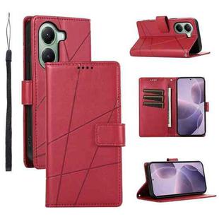 For Xiaomi Poco X7 Pro / Redmi Turbo 4 PU Genuine Leather Texture Embossed Line Phone Case(Red)