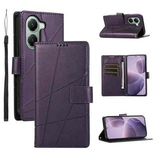 For Xiaomi Poco X7 Pro / Redmi Turbo 4 PU Genuine Leather Texture Embossed Line Phone Case(Purple)