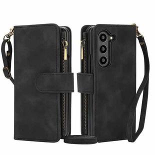 For Samsung Galaxy Z Fold5 5G Dream 9-Card Zipper Wallet RFID Leather Phone Case with Lanyard(Black)