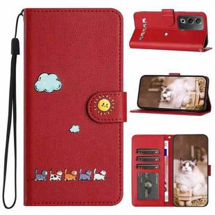 For OPPO A3 Pro Cartoon Cats Leather Phone Case(Red)