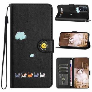 For OPPO A16 / A16s Cartoon Cats Leather Phone Case(Black)