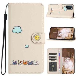 For OPPO A16 / A16s Cartoon Cats Leather Phone Case(Beige White)