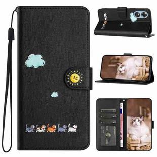 For OPPO A17 4G Cartoon Cats Leather Phone Case(Black)