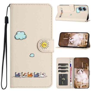 For OPPO A18 4G Cartoon Cats Leather Phone Case(Beige White)