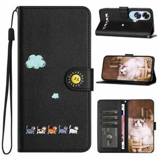 For OPPO A60 4G Cartoon Cats Leather Phone Case(Black)