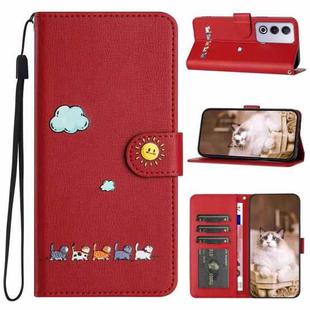 For OPPO A80 Cartoon Cats Leather Phone Case(Red)