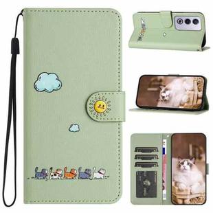 For OPPO A80 Cartoon Cats Leather Phone Case(Green)