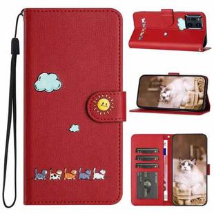 For OPPO Find X3 Cartoon Cats Leather Phone Case(Red)