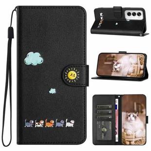 For OPPO Reno12 5G Global Cartoon Cats Leather Phone Case(Black)