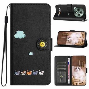 For OPPO Reno12 F 4G Cartoon Cats Leather Phone Case(Black)