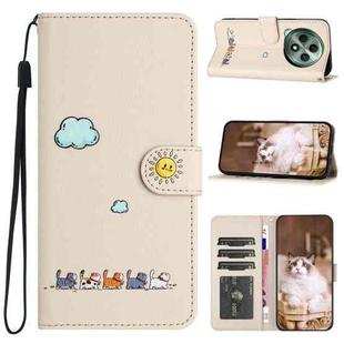 For OPPO Reno12 F 4G Cartoon Cats Leather Phone Case(Beige White)