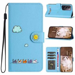 For OPPO Reno12 Pro 5G Global Cartoon Cats Leather Phone Case(Blue)