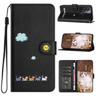 For OPPO Reno12 Pro 5G Global Cartoon Cats Leather Phone Case(Black)