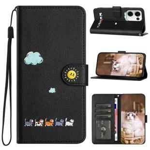 For OPPO Reno13 5G Global  Cartoon Cats Leather Phone Case(Black)