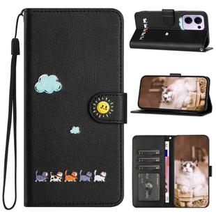 For OPPO Reno13 F 5G Cartoon Cats Leather Phone Case(Black)