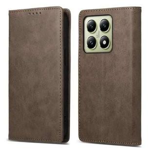 For Xiaomi 14T Business Solid Color Magnetic RFID Leather Phone Case(Brown)