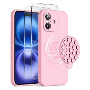 For iPhone 16 Plus Silicone Suction Cup MagSafe Phone Case with Screen Film(Pink)