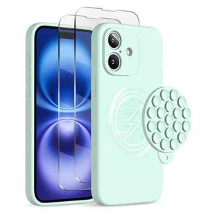 For iPhone 16 Silicone Suction Cup MagSafe Phone Case with Screen Film(Mint Green)