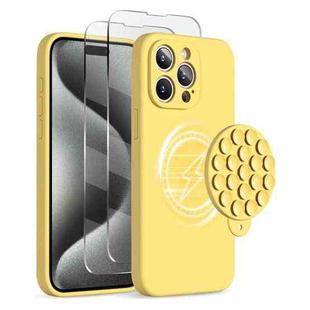 For iPhone 15 Pro Silicone Suction Cup MagSafe Phone Case with Screen Film(Yellow)