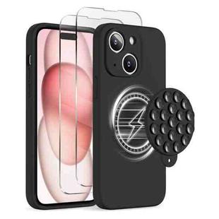 For iPhone 15 Plus Silicone Suction Cup MagSafe Phone Case with Screen Film(Black)