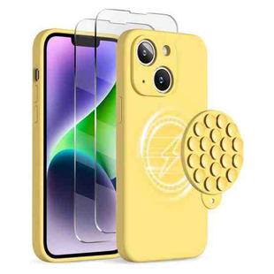 For iPhone 14 Plus Silicone Suction Cup MagSafe Phone Case with Screen Film(Yellow)