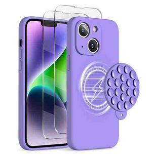 For iPhone 14 Plus Silicone Suction Cup MagSafe Phone Case with Screen Film(Purple)