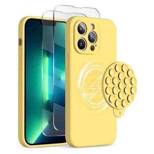 For iPhone 13 Pro Max Silicone Suction Cup MagSafe Phone Case with Screen Film(Yellow)