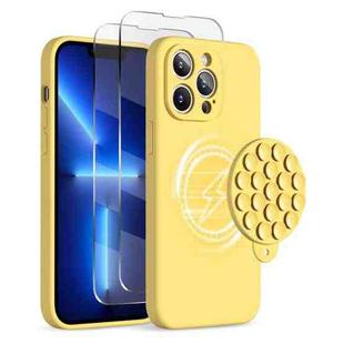 For iPhone 13 Pro Silicone Suction Cup MagSafe Phone Case with Screen Film(Yellow)