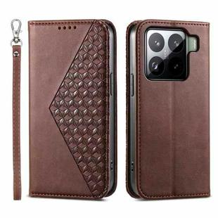 For Xiaomi 15 Cubic Grid Calf Texture Magnetic Leather Phone Case(Brown)