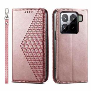 For Xiaomi 15 Cubic Grid Calf Texture Magnetic Leather Phone Case(Rose Gold)