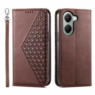 For Xiaomi Poco X7 Pro / Redmi Turbo 4 Cubic Grid Calf Texture Magnetic Leather Phone Case(Brown)
