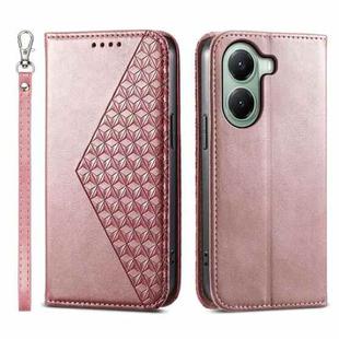 For Xiaomi Poco X7 Pro / Redmi Turbo 4 Cubic Grid Calf Texture Magnetic Leather Phone Case(Rose Gold)