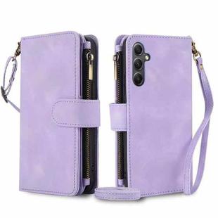 For Samsung Galaxy A24 5G Global Dream 9-Card Zipper Wallet RFID Leather Phone Case with Lanyard(Purple)