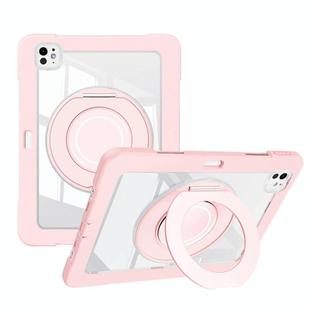 For iPad Pro 13 2024 Crystal Armor PC Hybrid TPU Tablet Case with Pen Slot(Pink)